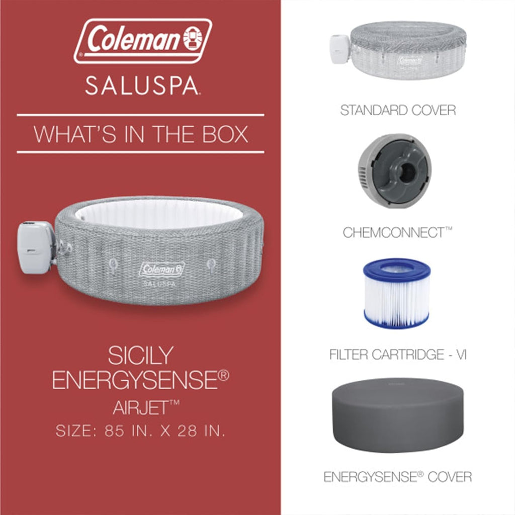 SaluSpa Sicily AirJet 7 Person Inflatable Hot Tub Round Portable Outdoor Spa with 180 Soothing AirJets and Insulated Cover, Gray wourant