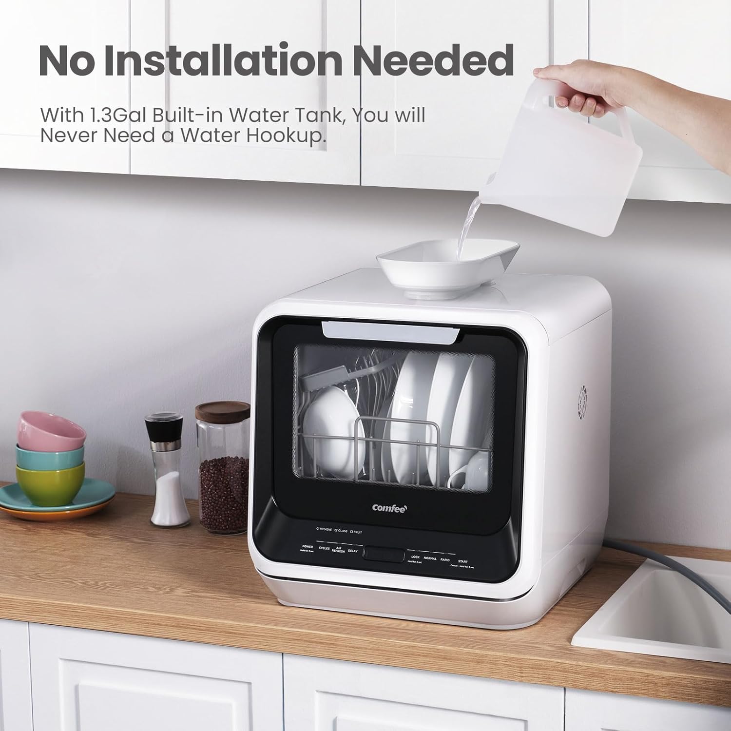 COMFEE' Portable Mini Dishwasher Countertop with 5L Built-in Water Tank wourant