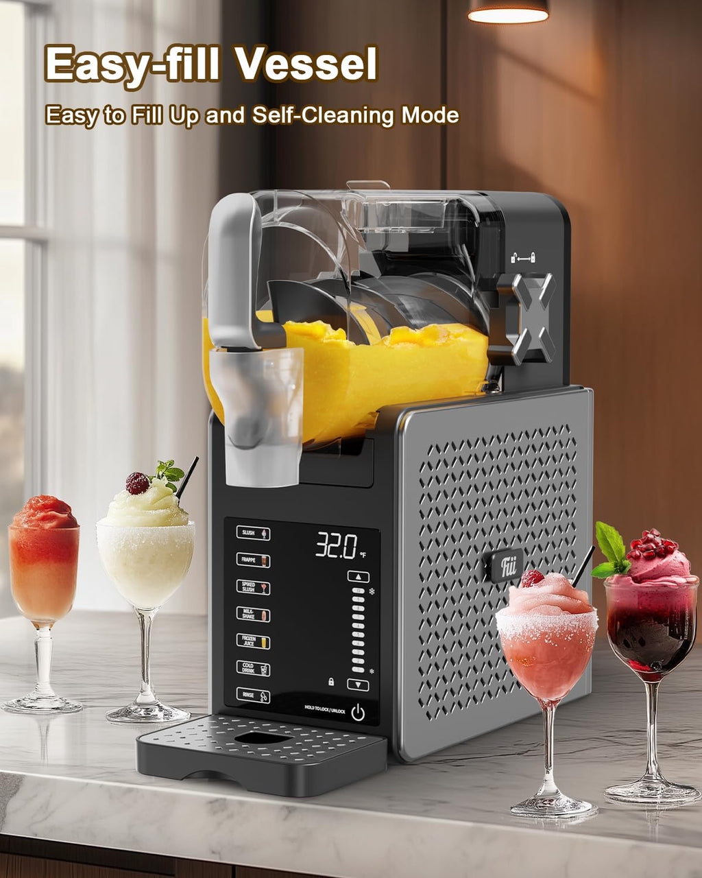 Fiii Slushie Machine 92 oz, Slushy Machine for Home, 6 Preset Programs, Quiet Operation, LED Display, Auto-Clean, No Ice Needed, Perfect for Milkshakes, Margarita Smoothie, Frappes and More wourant