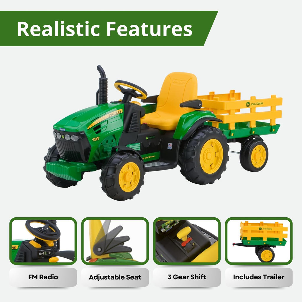 Peg Perego John Deere Ground Force Tractor with Trailer 12 Volt Ride on wourant
