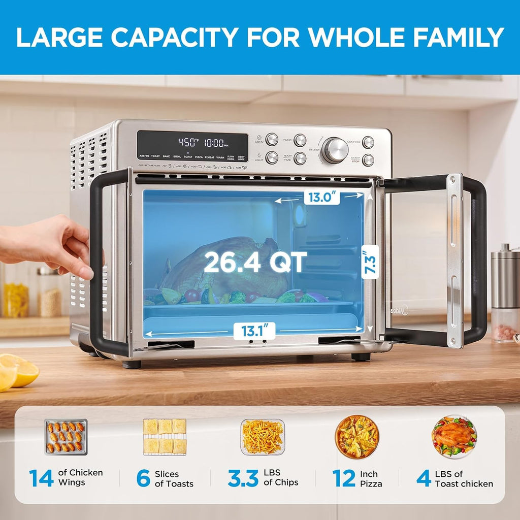 Flexify French Door Toaster Oven Air Fryer Combo 26.4 QT Extra Large Air Fryer Countertop wourant