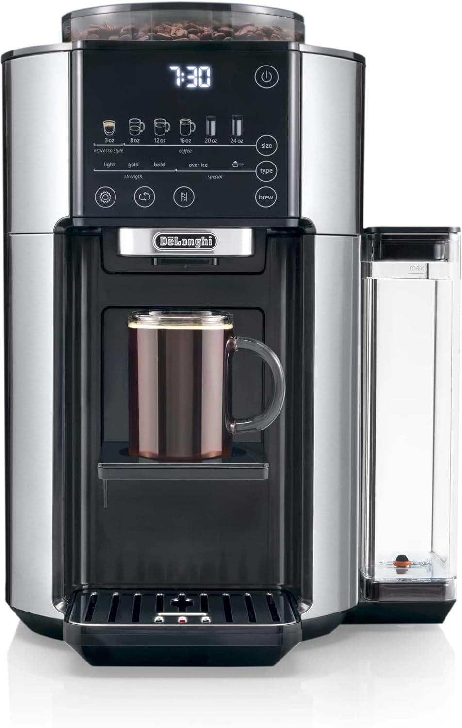 De'Longhi True Brew Drip Coffee Maker, Built in Grinder, Single Serve, 8 oz to 24 oz, Hot or Iced Coffee, Stainless, CAM51025MB woonhhop