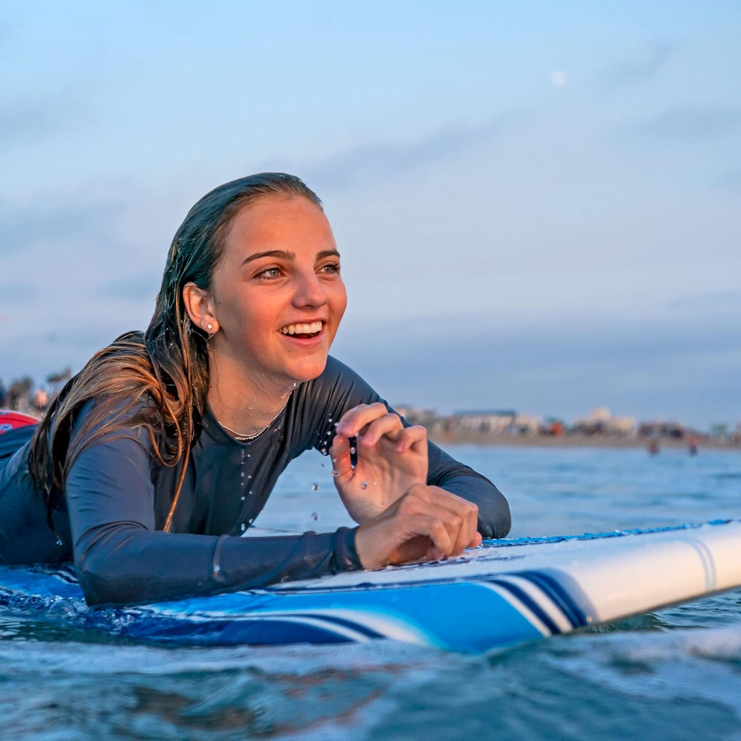Wavestorm - Classic Soft Top Foam 7ft Surfboard Surfboard for Beginners and All Surfing Levels Complete Set Includes Leash and Multiple Fins Heat Laminated, Blue Pinline (AZ22-WSSF700-PIN) wourant