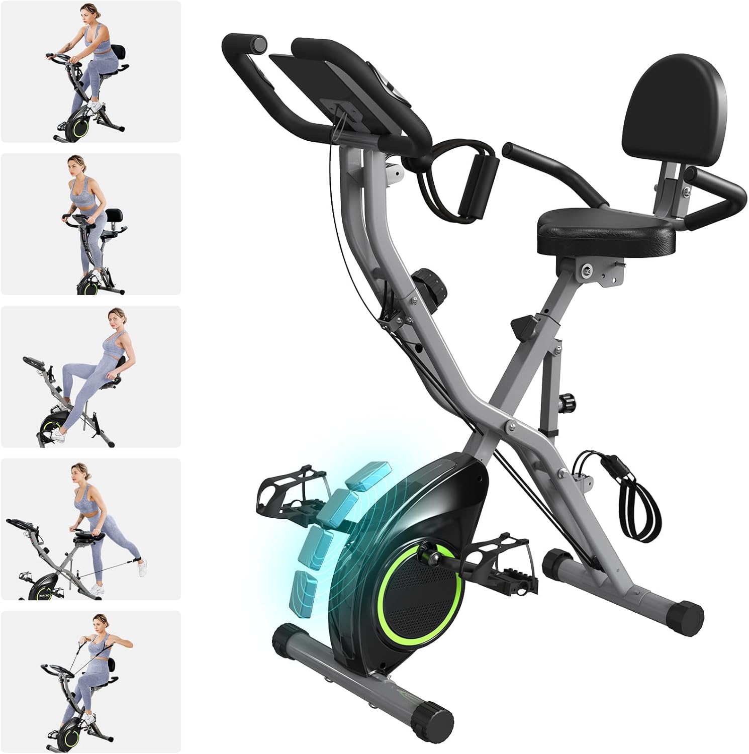 Foldable Exercise Bike Stationary Bikes for Home, 5 IN 1 Indoor Workout Bike, Cycling Bike with 16-Level Quiet Magnetic Resistance, 6.6 LBS Flywheel and 300LBS Capacity, 2025 Designed 817 X-bike wourant