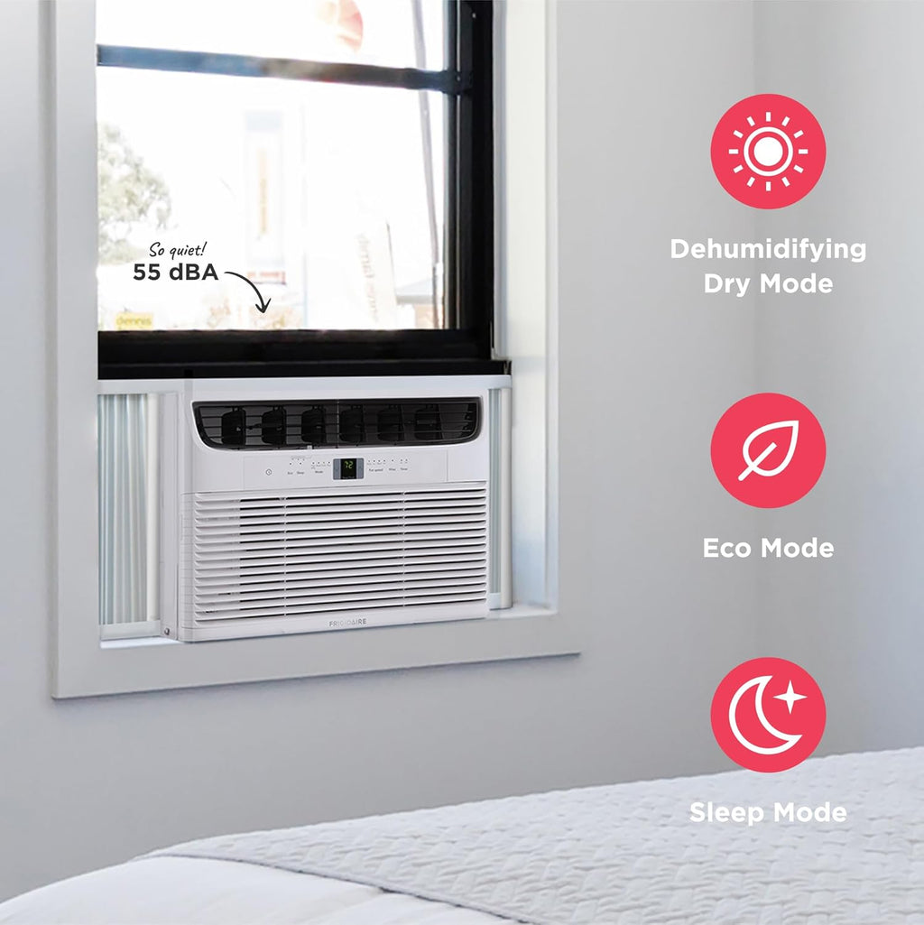 Frigidaire 5,000 BTU Window Air Conditioner with Remote Control, Cools Up to 150 Sq. Ft., Quiet Operation, Eco Mode, 3 Fan Speeds, Auto Restart, White wourant