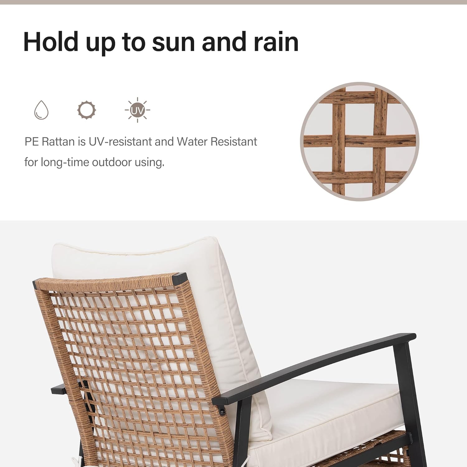 LAUSAINT HOME 3 Piece Rocking Bistro Set Outdoor Patio Furniture Oversize Rattan Conversation Set wourant