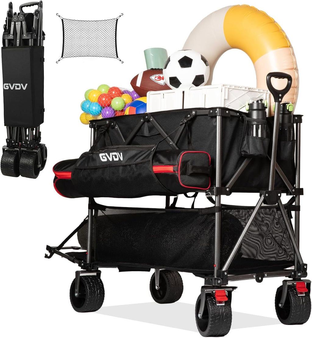 Double-decker cart, 500 lb capacity, 400 liter foldable cart, all-terrain wheels, 46" extra-long extension cart, foldable cart wourant