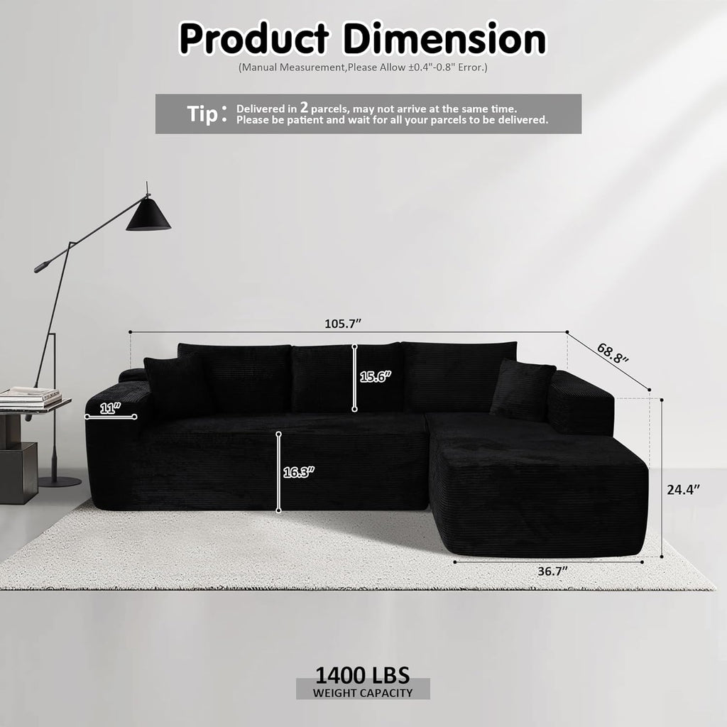 Ovios 104" Cloud Section Sofa L-shaped lounge chair, modern modular sofa wourant