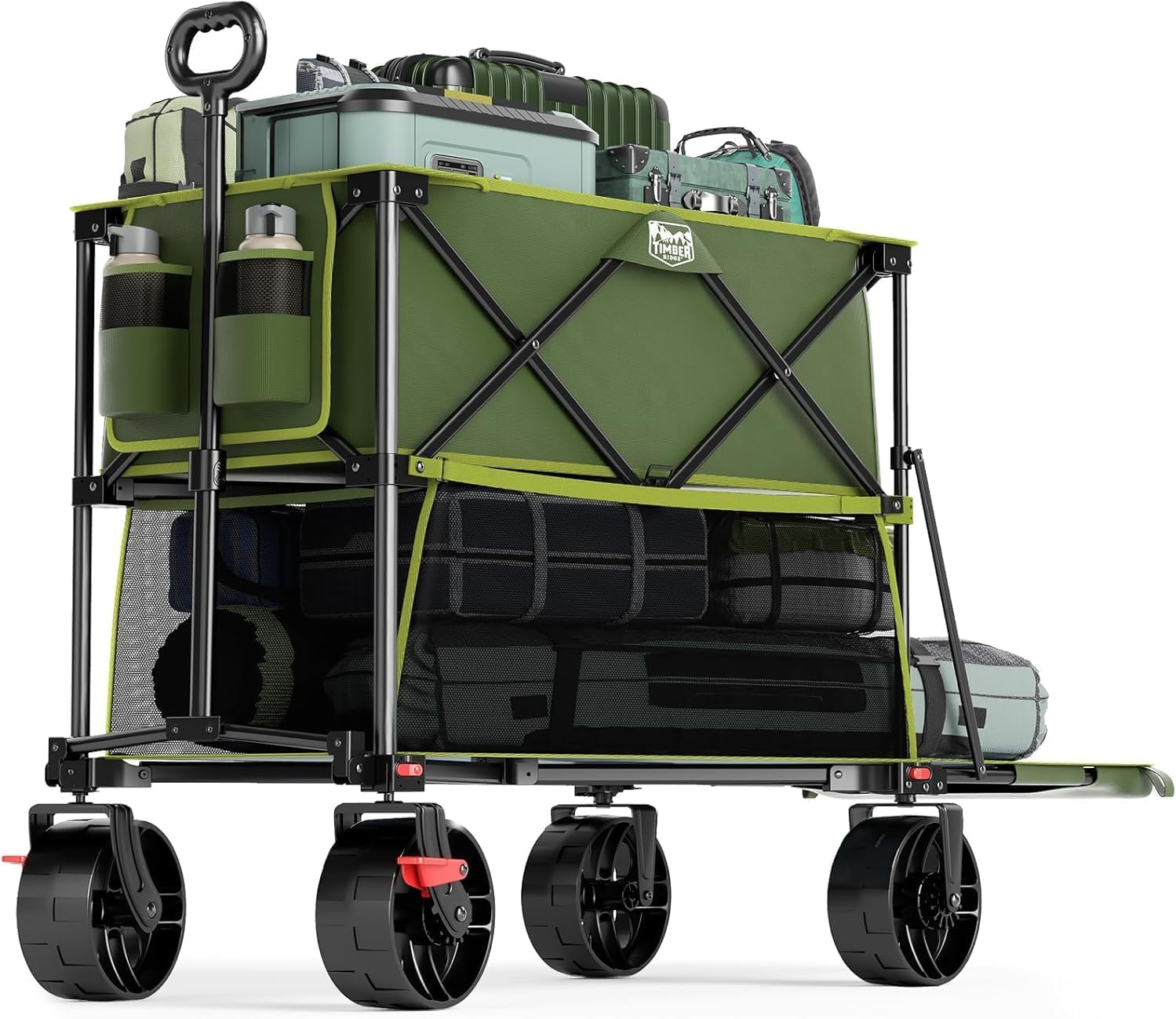 400L Large Capacity Folding Double Decker Cart with Brakes, 54 Inch Extra Long Extended Cart, 450 Pounds Heavy Duty Folding Cart wourant
