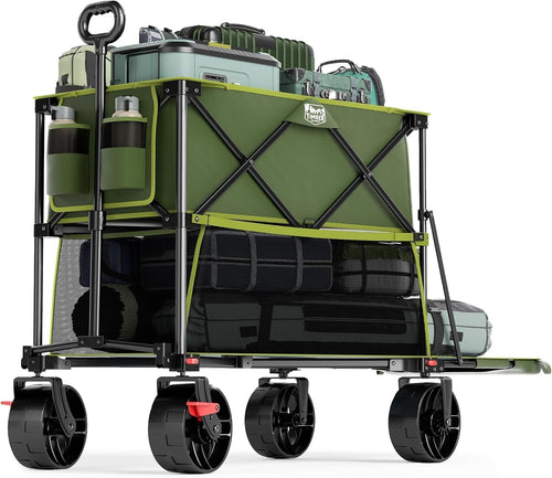 400L Large Capacity Folding Double Decker Cart with Brakes, 54 Inch Extra Long Extended Cart, 450 Pounds Heavy Duty Folding Cart wourant
