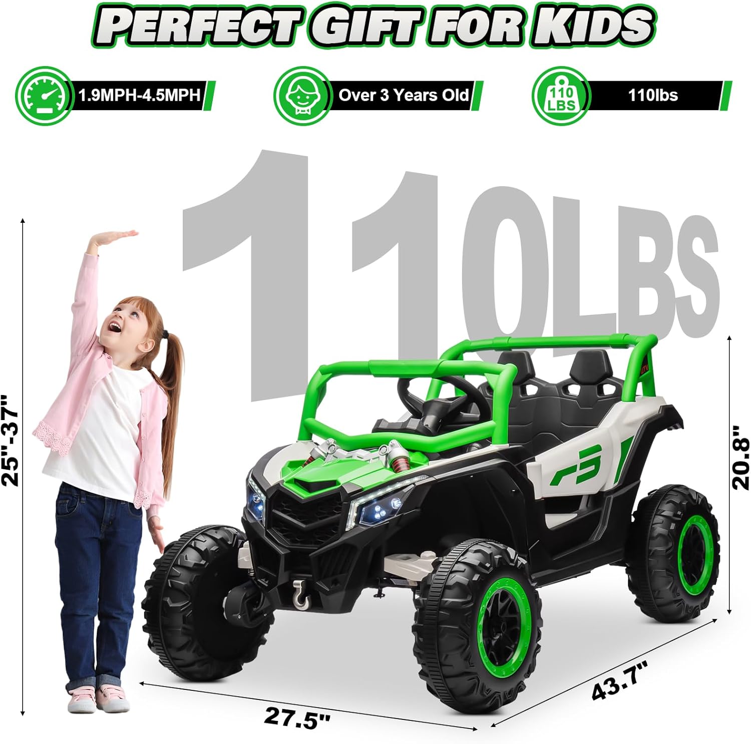 JOYRACER Kids Remote Control Car with 4 x 150W Motors, Shock Absorbers, Bluetooth, MP3 Player, and Headlights wourant