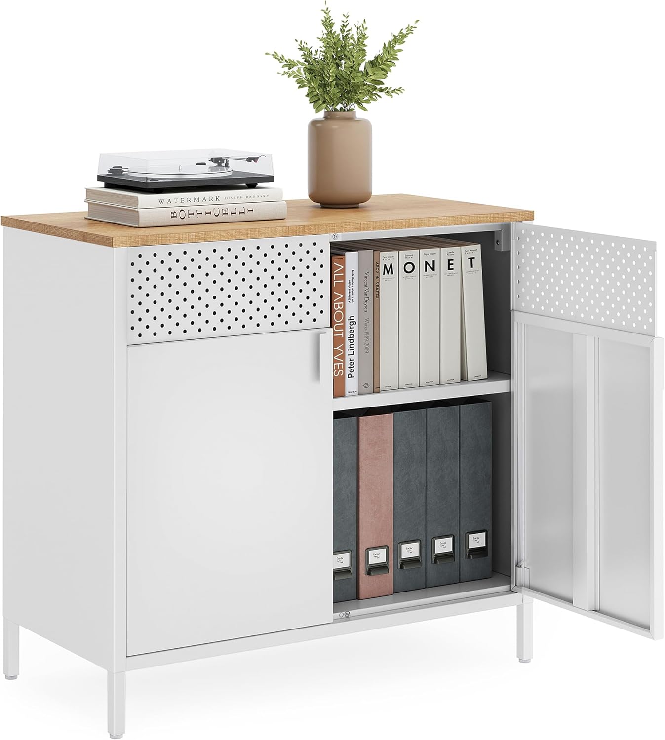 SONGMICS Storage Cabinet, Metal Cabinet, Sideboard with 2 Doors, 15.7 x 31.5 x 29.9 Inches, Magnetic Closure, Adjustable Shelf, Steel Frame, Rustic Brown and Black ULSC102B01 wourant