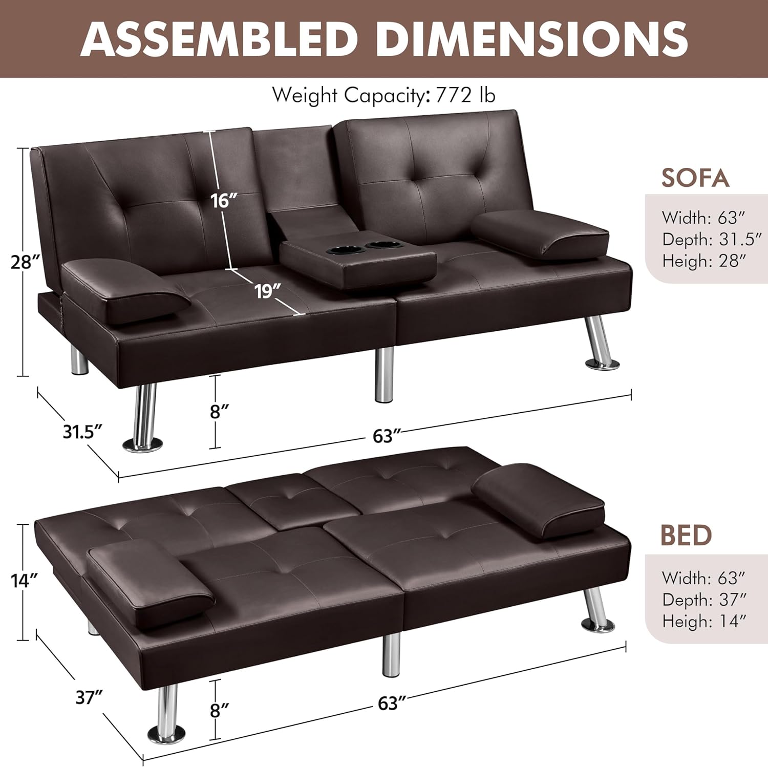 Convertible Sofa Bed Modern Imitation Leather Home Recliner Flip Double Sofa Folding Sofa Bed Guest Bed wourant