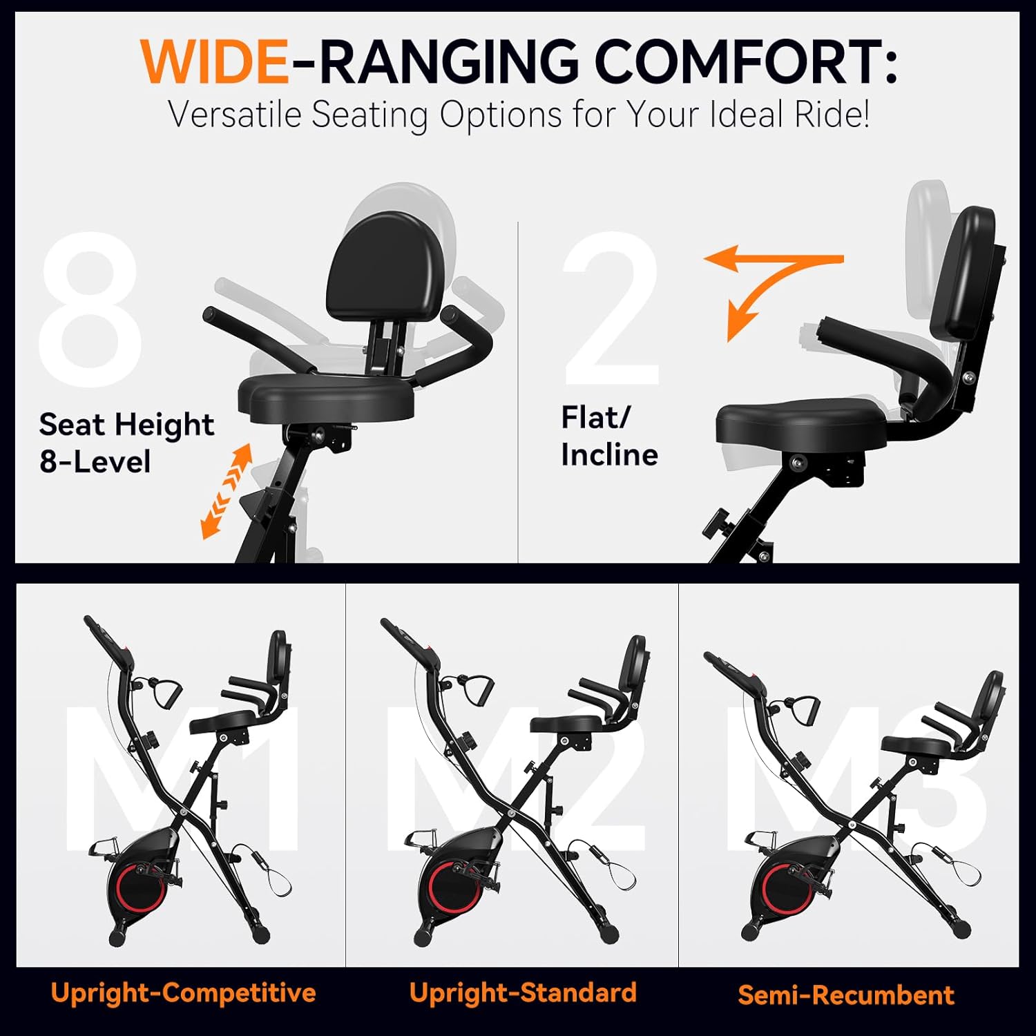 Foldable Exercise Bike Stationary Bikes for Home, 5 IN 1 Indoor Workout Bike, Cycling Bike with 16-Level Quiet Magnetic Resistance, 6.6 LBS Flywheel and 300LBS Capacity, 2025 Designed 817 X-bike wourant