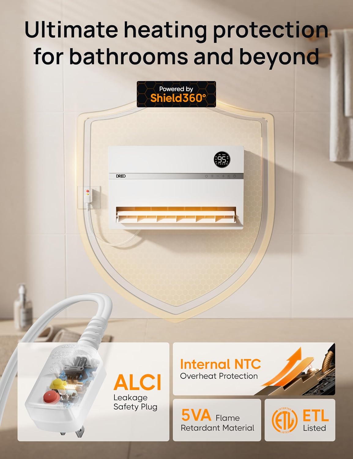 Dreo Smart Wall Heater, Electric Space Heater for Bedroom 1500W, 120° Vertical Oscillation, Adjustable Thermostat, Remote Control, 24H Timer, Easy-Mount Heater for Indoor Use, Works with Alexa, WH719S wourant
