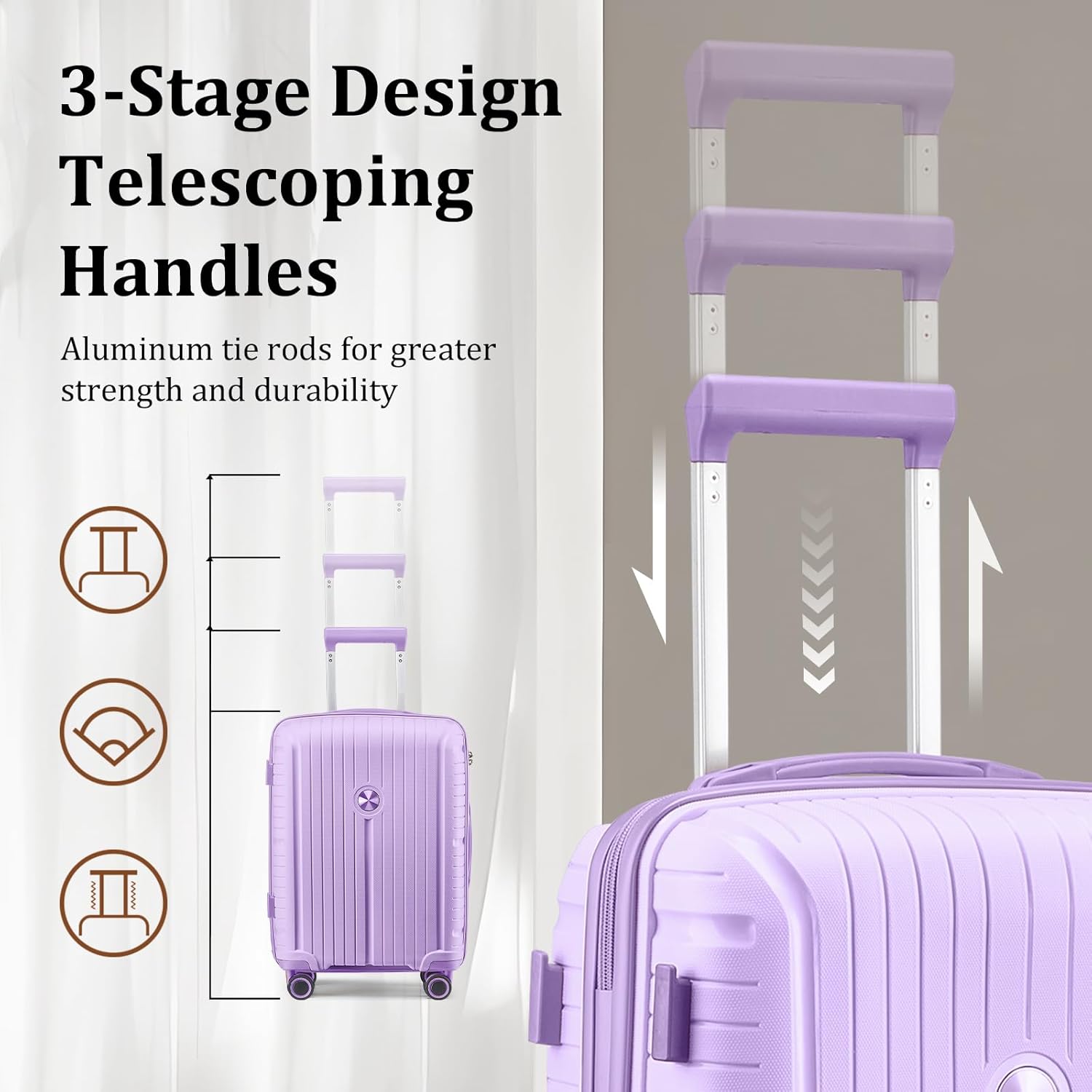 5-piece PP hardshell lightweight travel carry-on luggage set with dual spinner wheels and TSA lock wourant