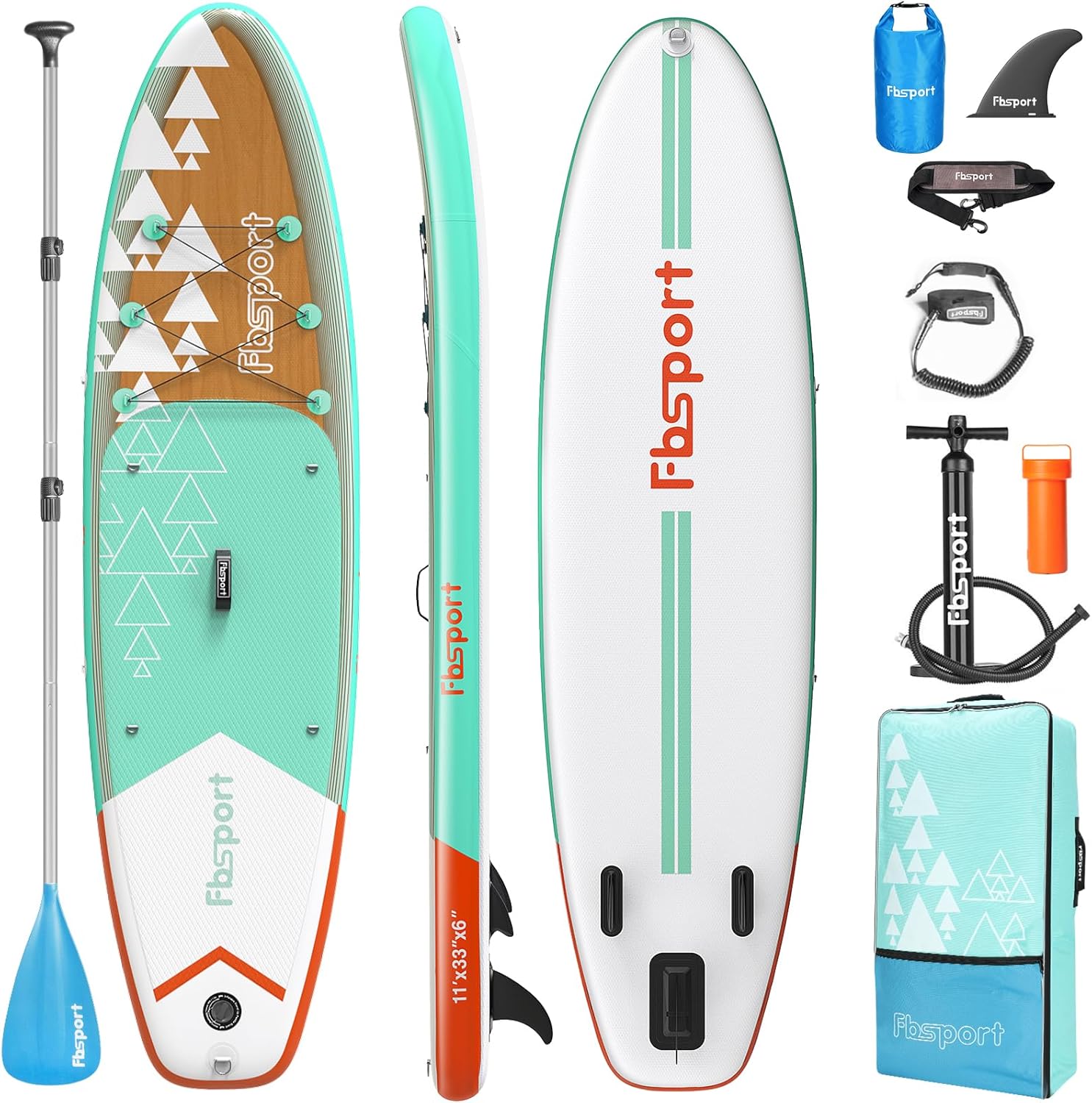 FBSPORT 11' Premium Stand Up Paddle Board, Yoga Board with Durable SUP Accessories & Carry Bag | Wide Stance, Surf Control, Non-Slip Deck, Leash, Paddle and Pump for Youth & Adult wourant