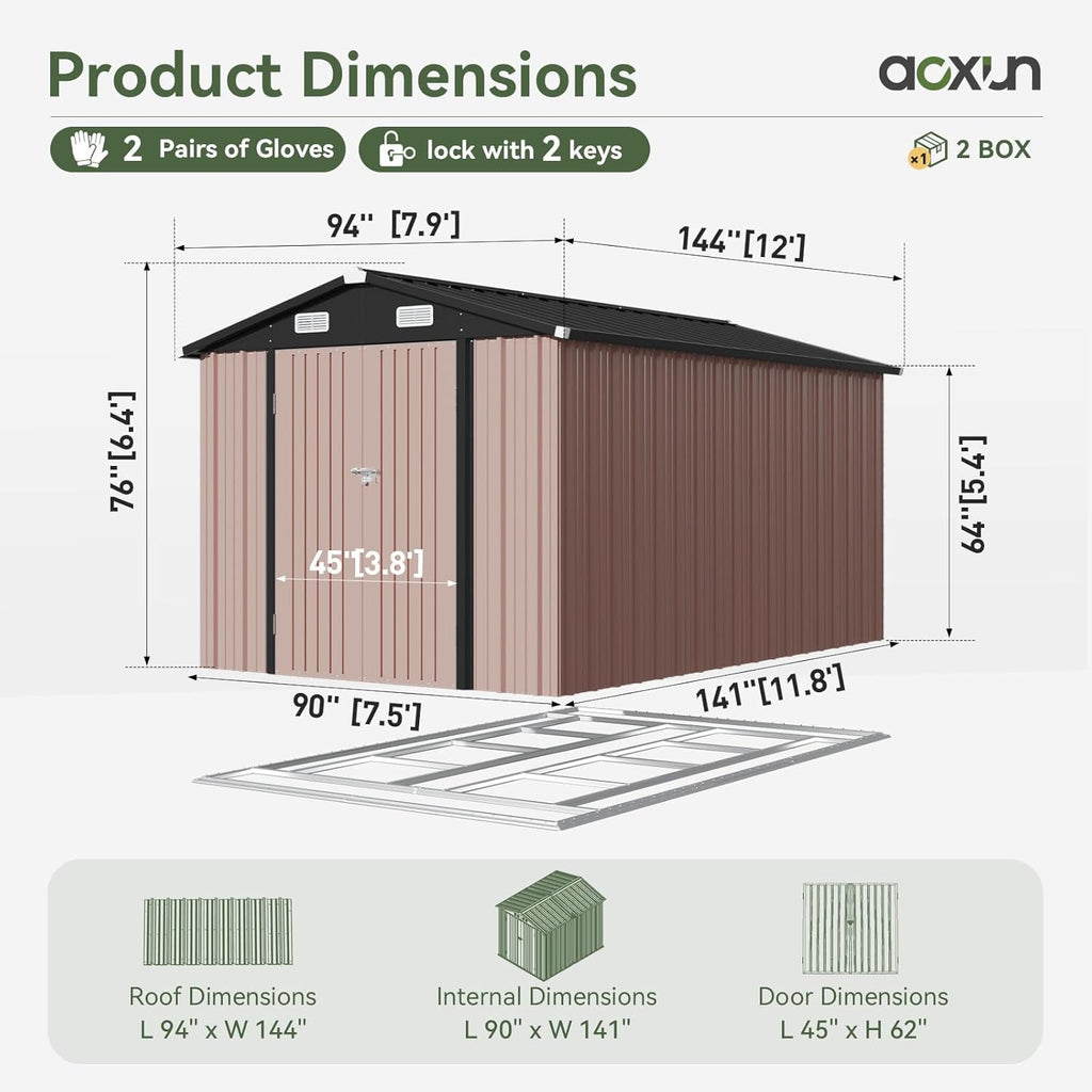 Aoxun 6.2x4 FT Shed Outdoor Storage Shed Metal Garden Shed Slooping Roof Tool Shed Bike Shed wourant