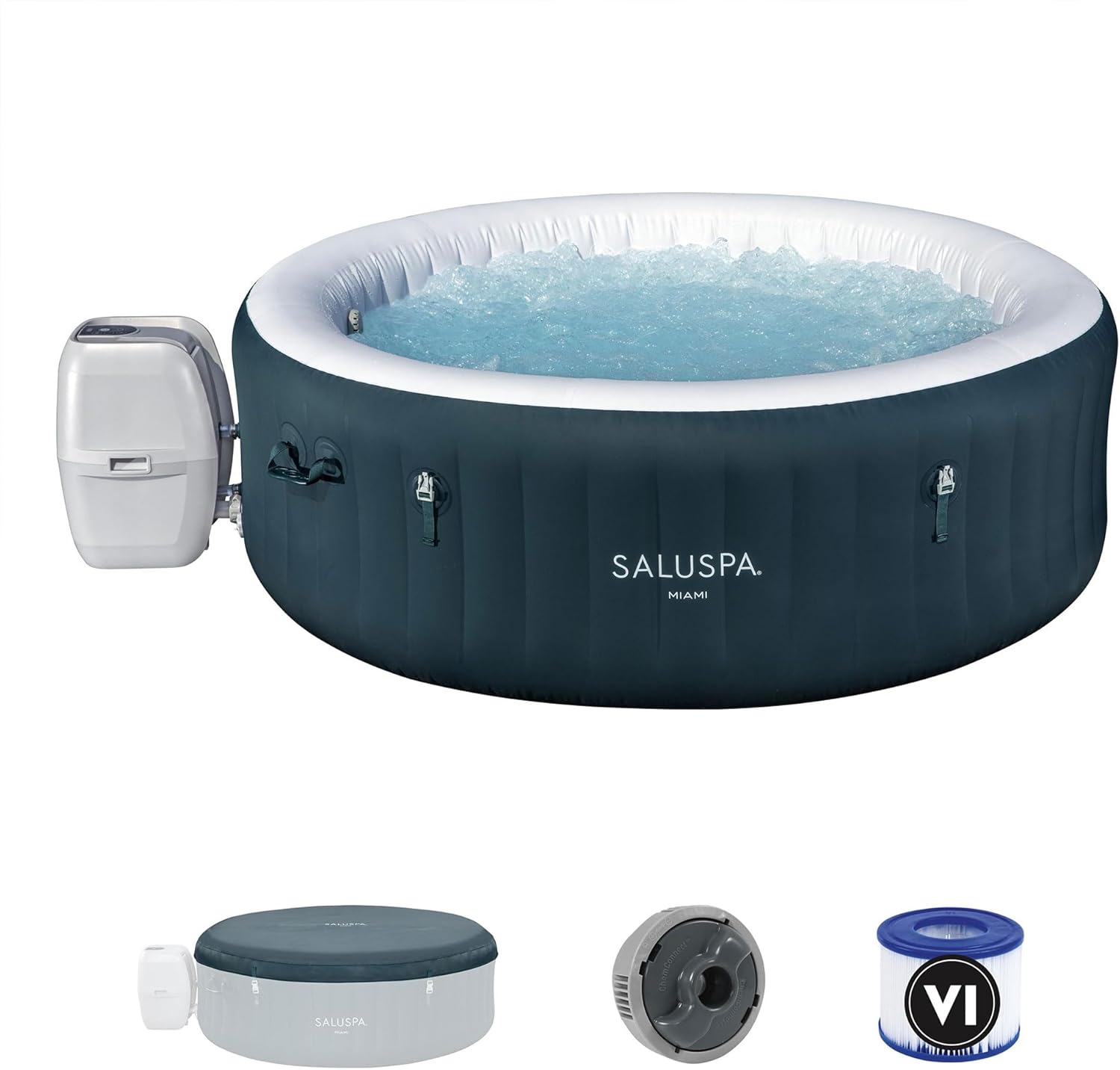 SaluSpa Aruba AirJet Large Round 2 to 3 Person Inflatable Hot Tub Portable Outdoor Spa with 110 AirJets and EnergySense Cover, Grey wourant