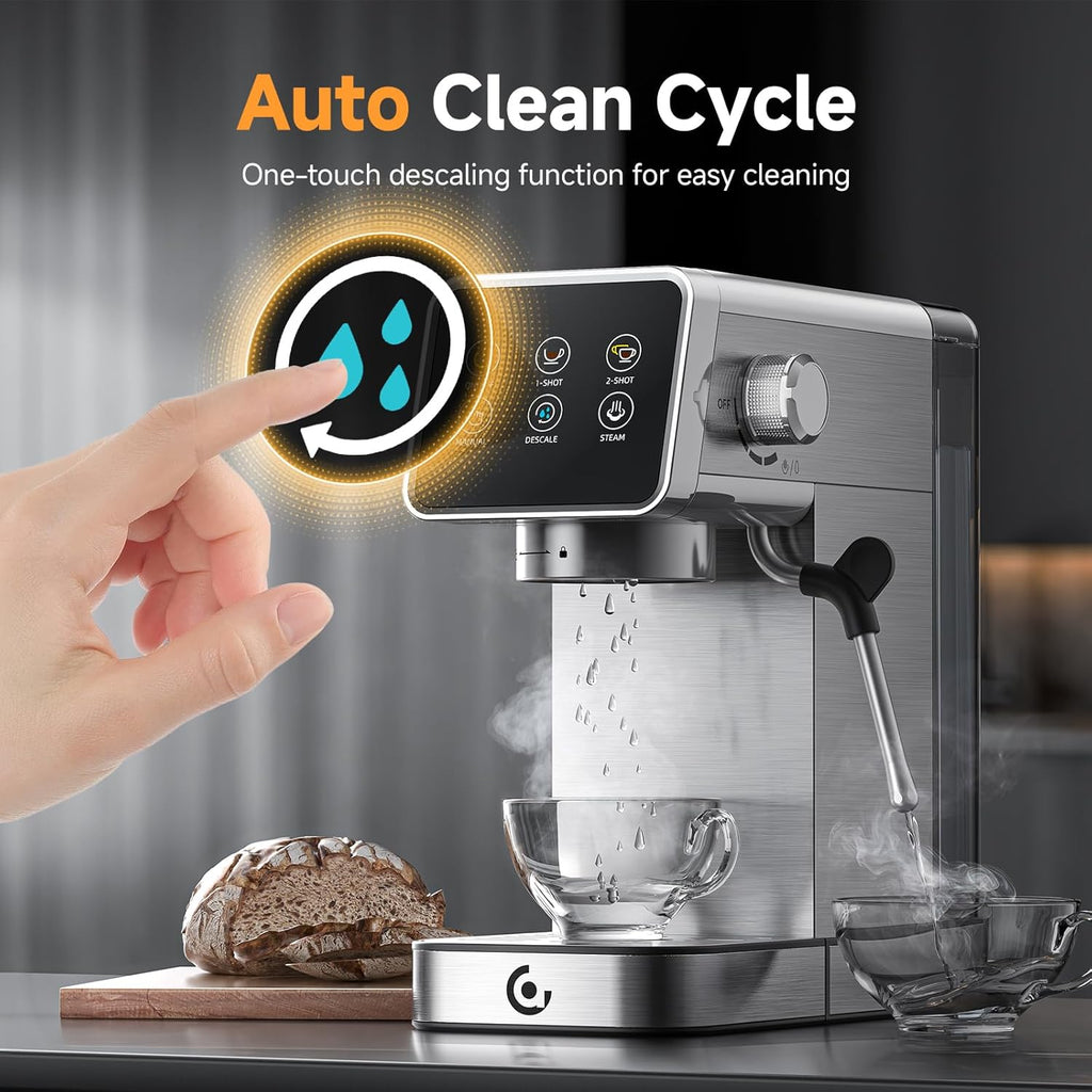20 Bar Espresso Coffee Machine with LED Touch Screen, Espresso Maker with Self-Cleaning Function & Milk Frother, Compact Cappuccino & Latte Maker for Home and Office woonhhop