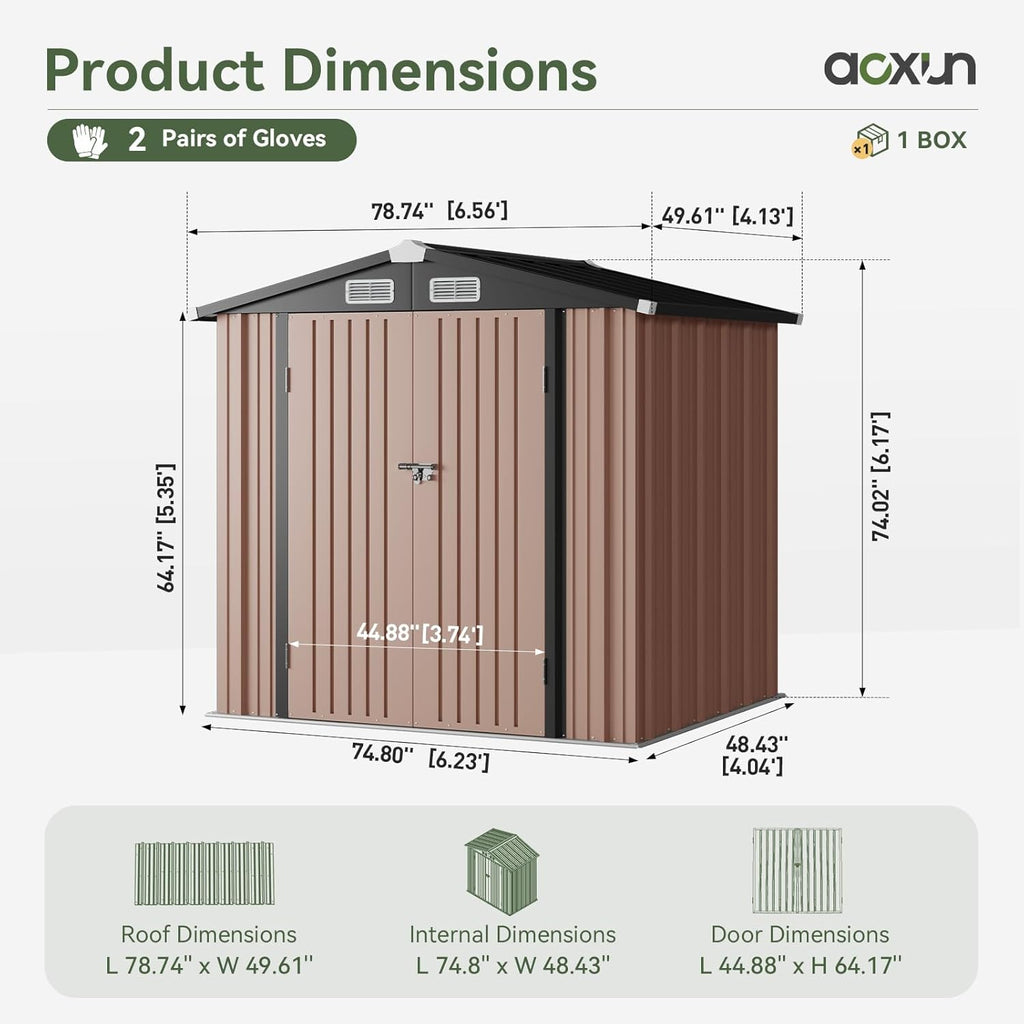 Aoxun 6.2x4 FT Shed Outdoor Storage Shed Metal Garden Shed Slooping Roof Tool Shed Bike Shed wourant