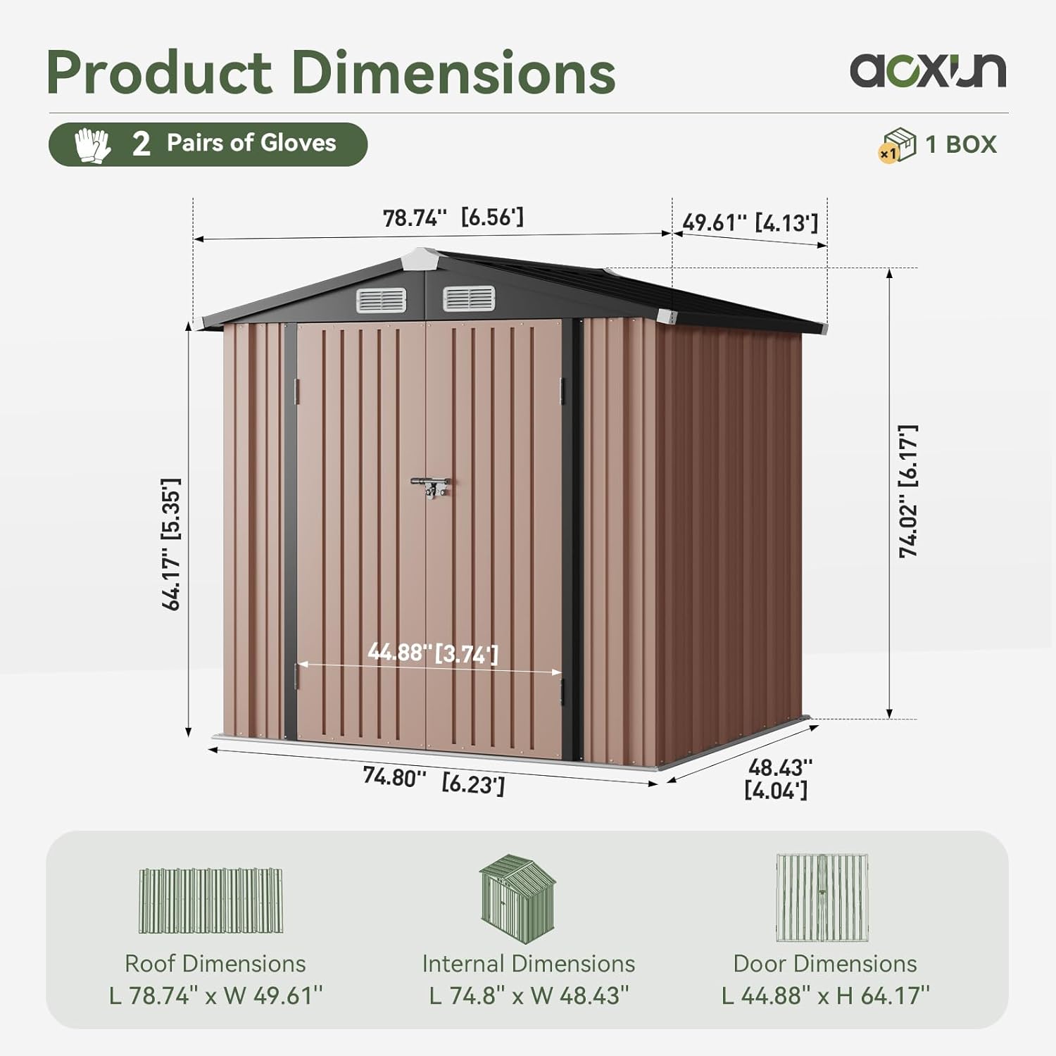 Aoxun 6.2x4 FT Shed Outdoor Storage Shed Metal Garden Shed Slooping Roof Tool Shed Bike Shed wourant