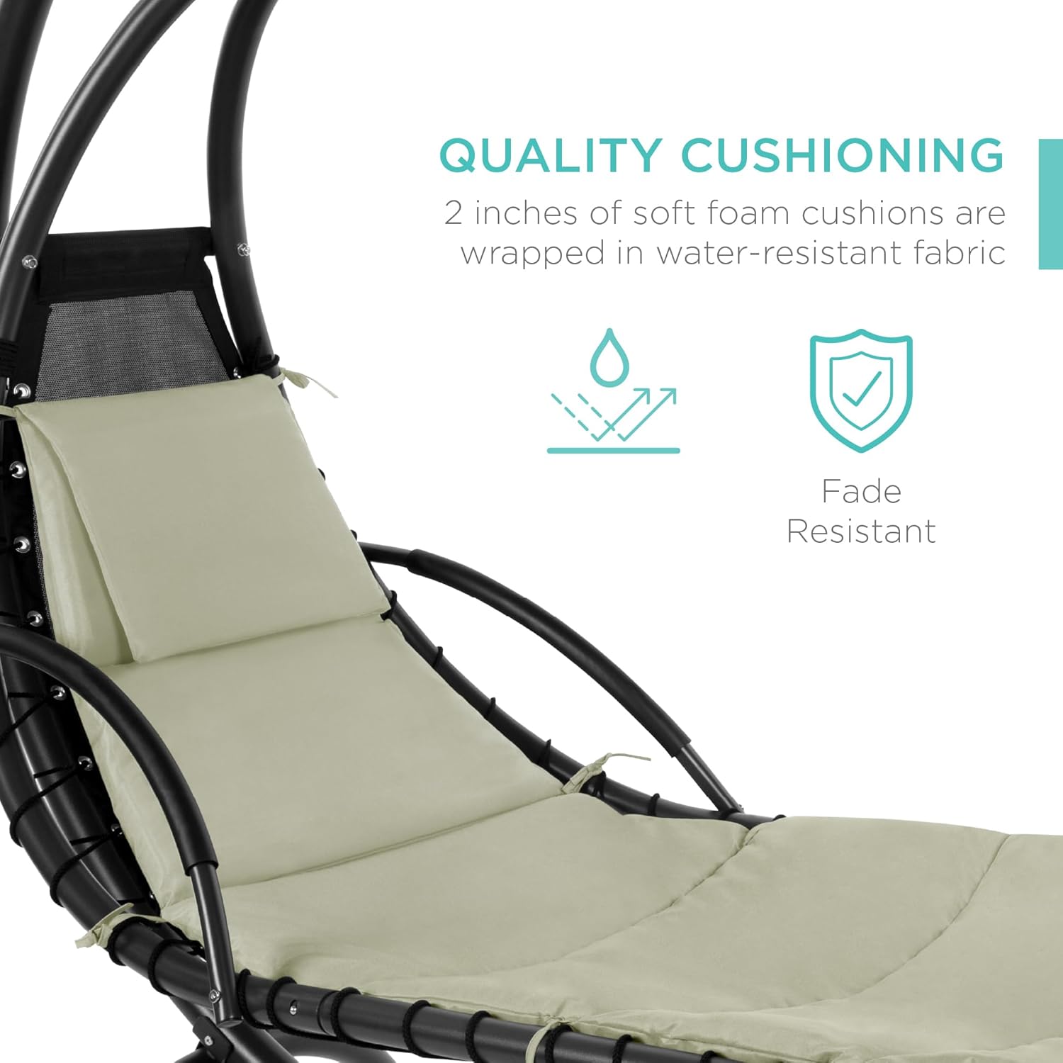 Best Choice Products Outdoor Hanging Curved Steel Chaise Lounge Chair Swing w/Built-in Pillow and Removable Canopy - Charcoal Gray wourant