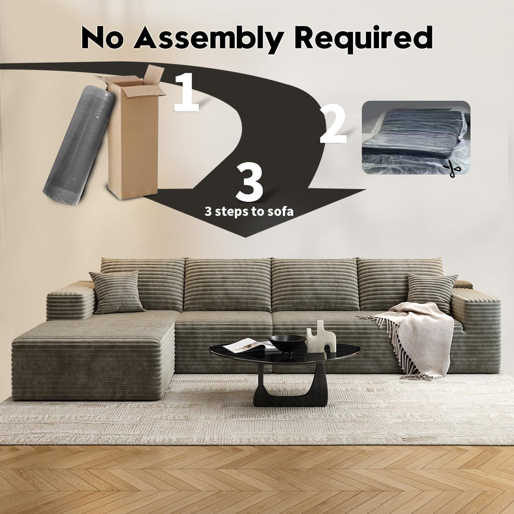 107.5" Cloud Modular Sectional Sofa Couch with L-Shape Chaise,Modern Minimalist Upholstered Couches wourant
