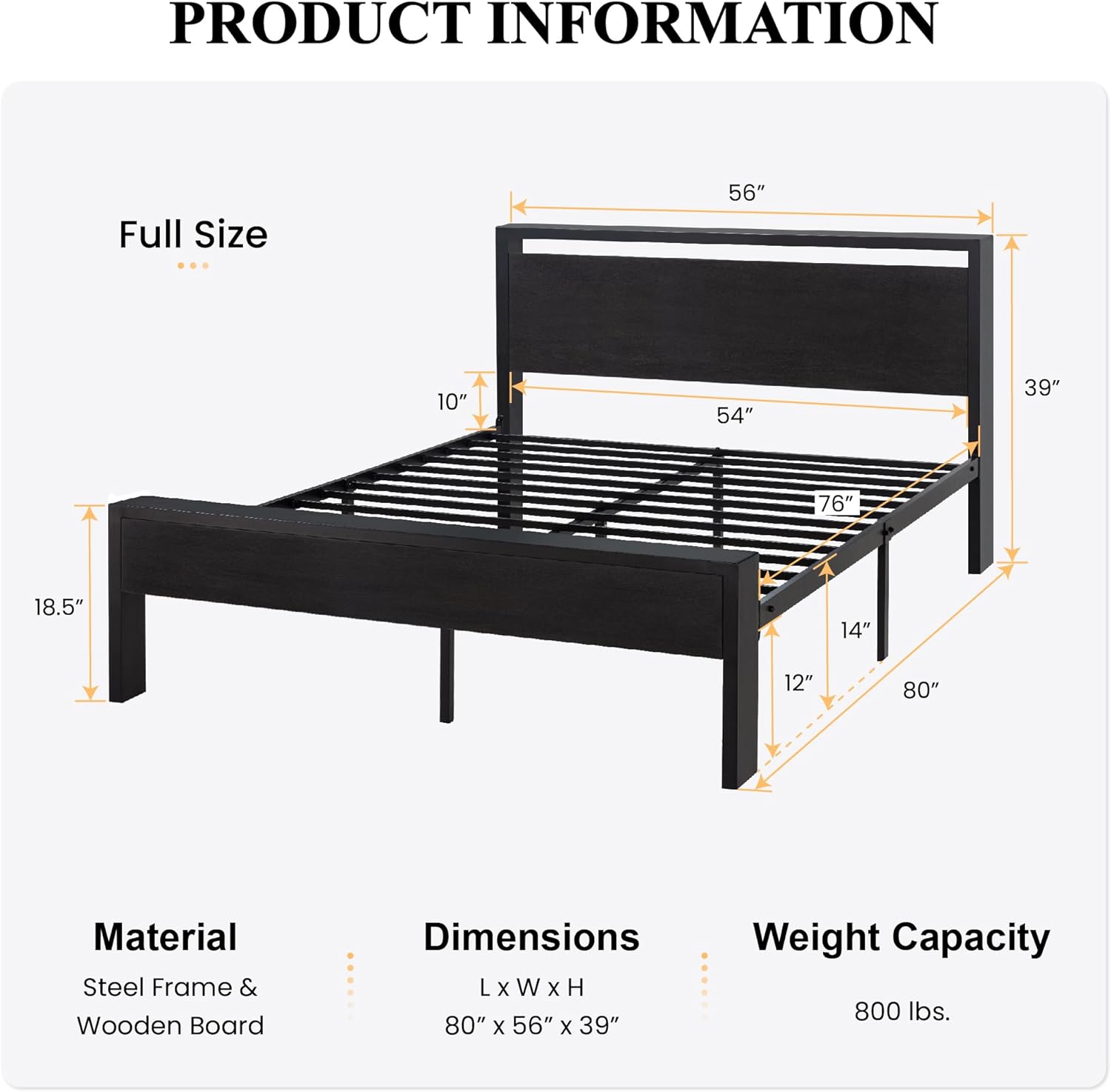 SHA CERLIN 14 Inch Queen Size Metal Platform Bed Frame with Wooden Headboard and Footboard wourant
