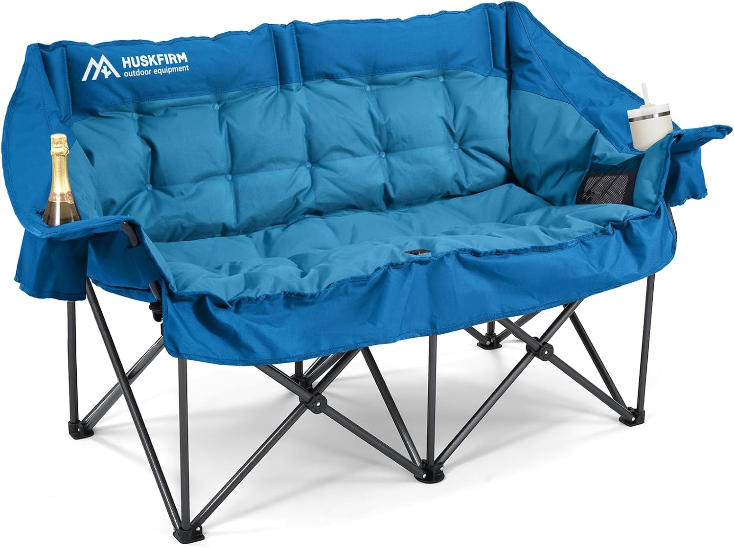 Camping Chair Upholstered Loveseat - Heavy Duty Extra Large Camping Sofa Portable Folding Sofa with Cup Holder and Carry Bag wourant