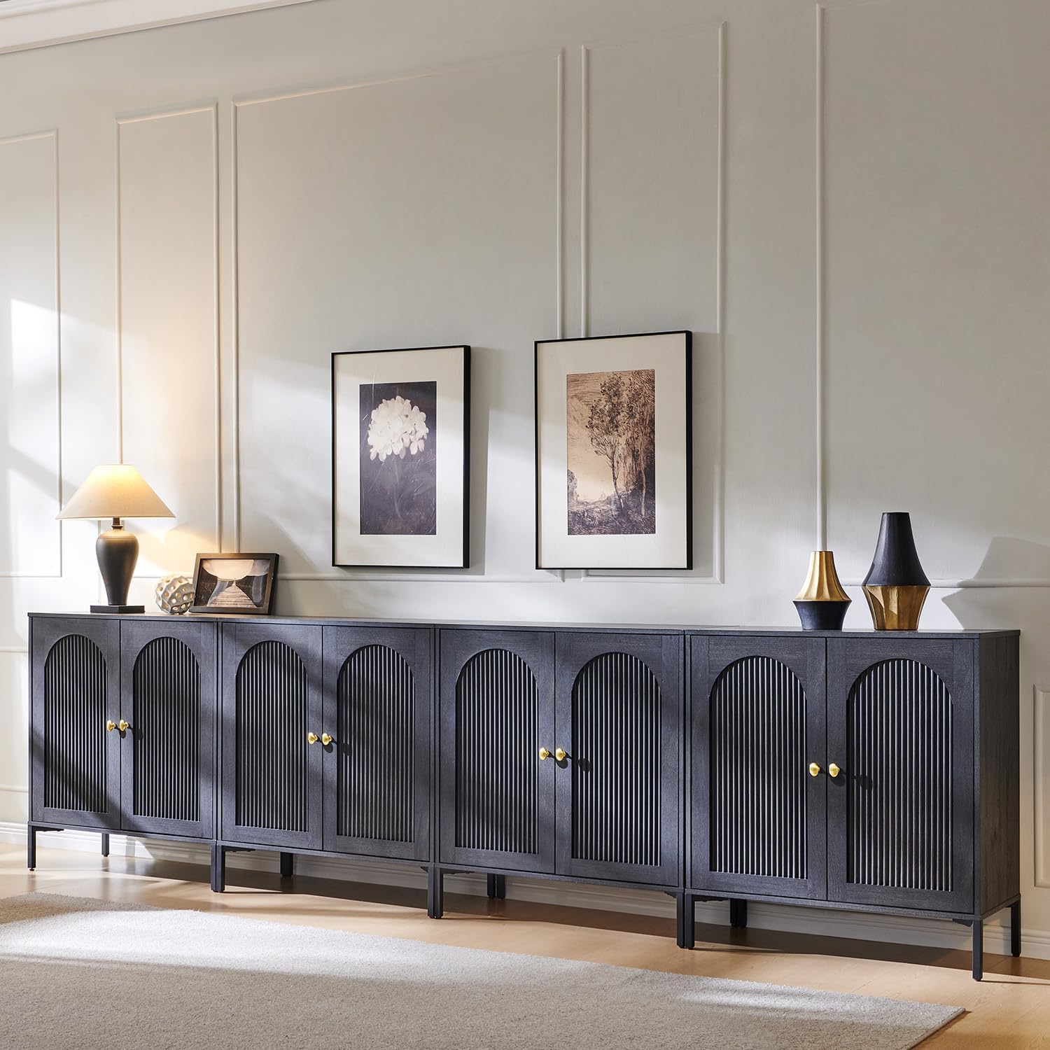 IFGET Modern Buffet Cabinet with Storage 92.63" W Fluted Arched Sideboard Cabinet wourant