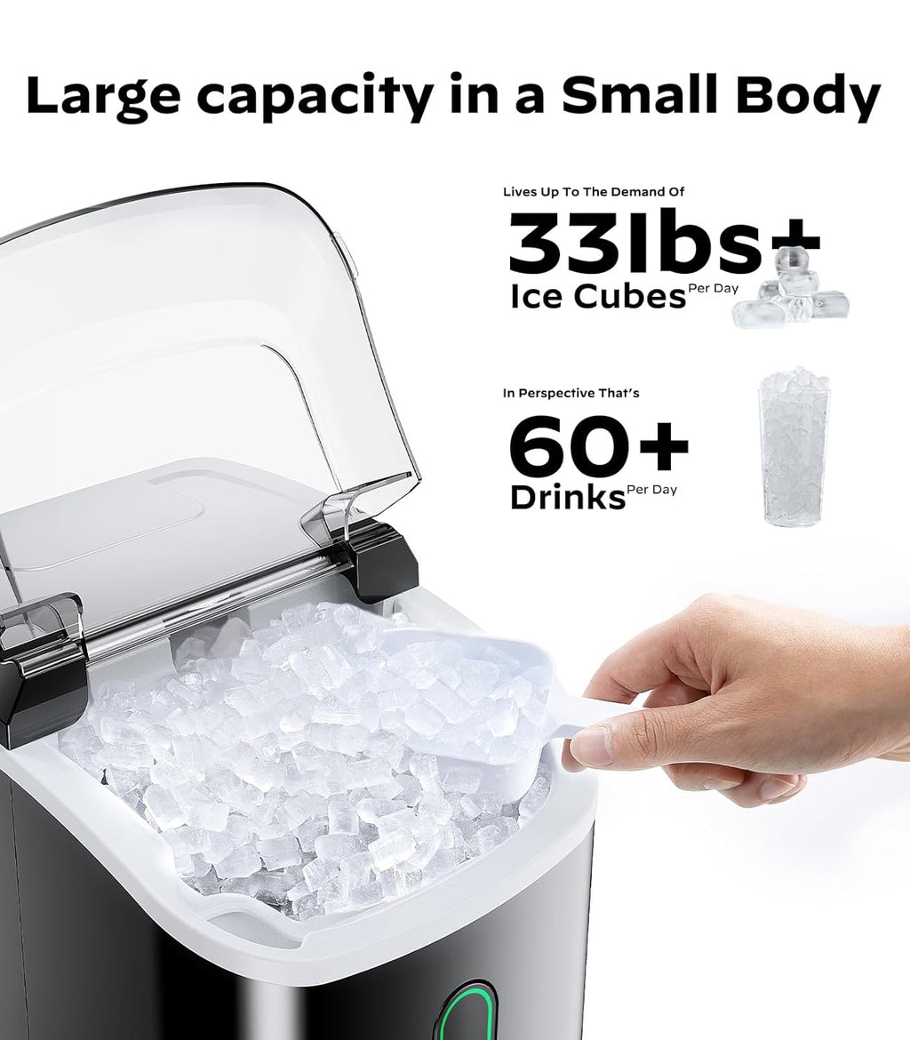 Nugget Ice Maker Countertop, Silonn Chewable Pellet Ice Machine with Self-Cleanin Function, 33lbs/24H Portable Ice Makers for Home Kitchen Officce, Black wourant