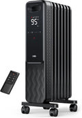 Indoor electric radiant heater with overheat and tip-over protection, digital thermostat, oil-filled radiator wourant