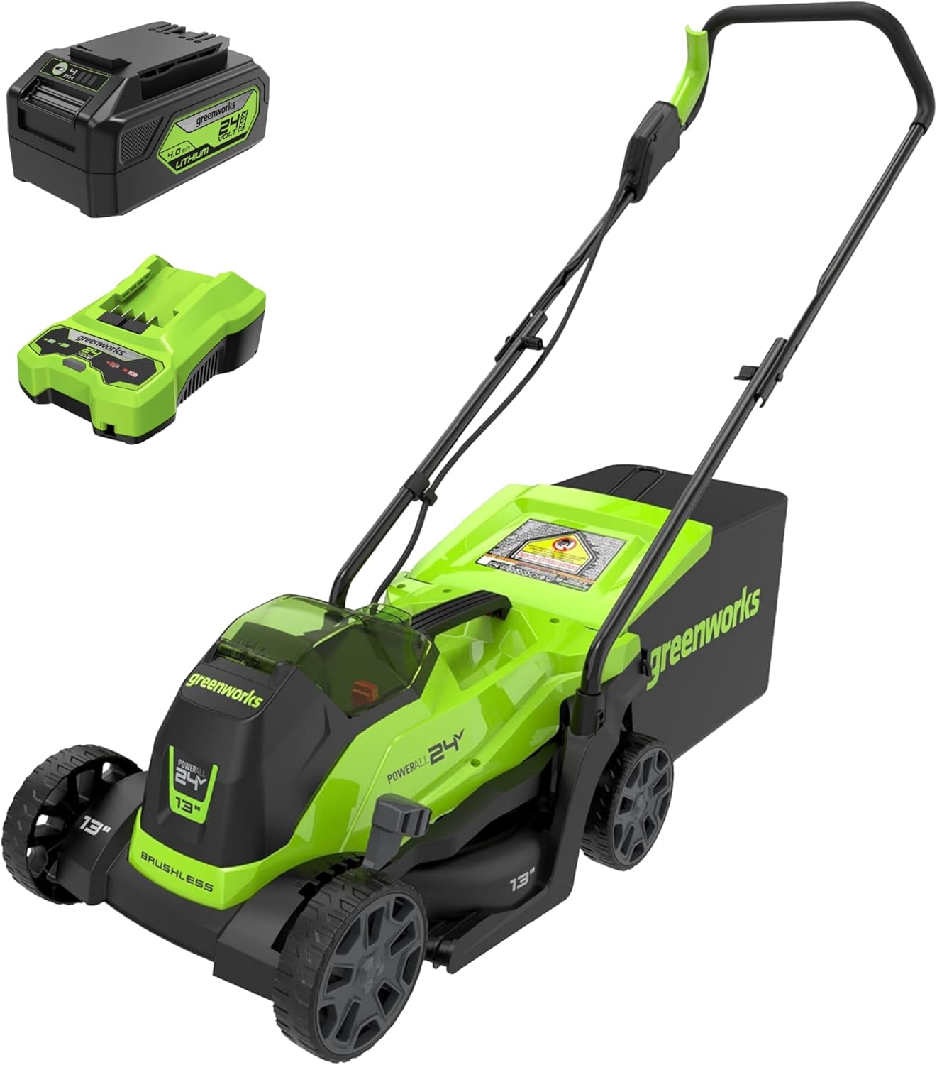 Greenworks 24V 13 Brushless Cordless Lawn Mower with 4.0Ah Battery & Charger wourant