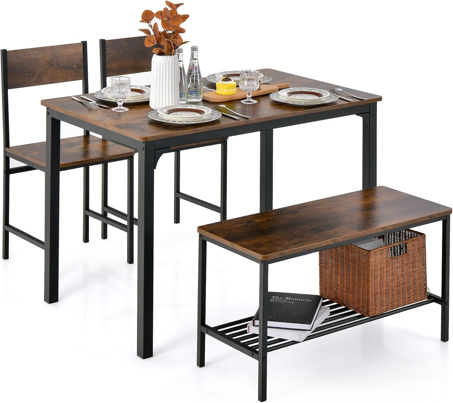 Giantex Dining Table Set for 4 43" Kitchen Table and Chairs Modern Functional Desk Set wourant