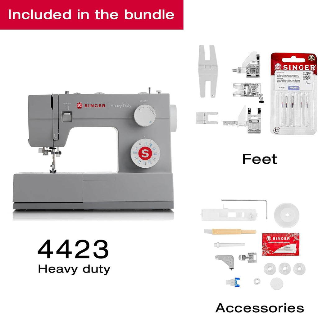 SINGER Heavy Duty 4423 High Speed Sewing Machine with Accessory Kit | Strong Motor With Enhanced Piercing Power, 97 Stitch Applications, Full Metal frame, 1-step Buttonhole & LED Light wourant