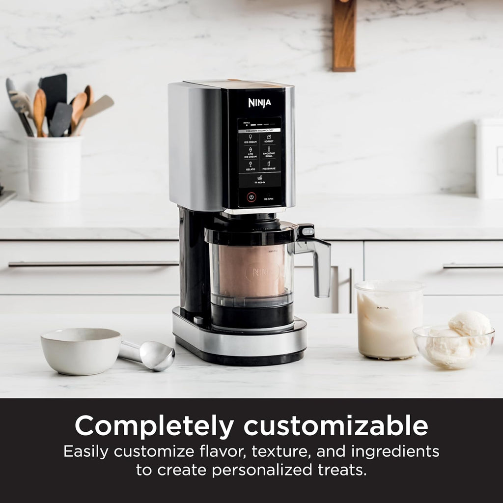 Ninja NC301 CREAMi Ice Cream Maker, for Gelato, Mix-ins, Milkshakes, Sorbet, Smoothie Bowls & More, 7 One-Touch Programs, with (2) Pint Containers & Lids, Compact Size, Perfect for Kids, Silver wourant
