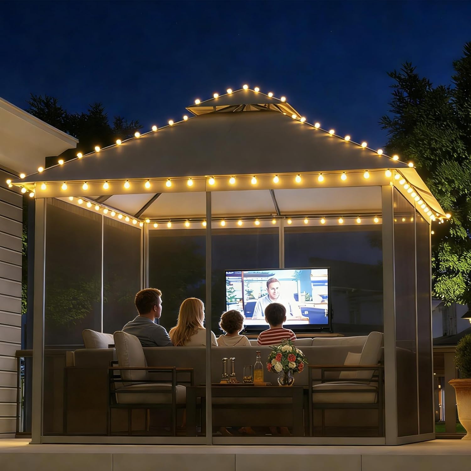 Aoxun Outdoor Gazebo for Patio 10x12, Metal Frame Canopy with Double Roofs wourant