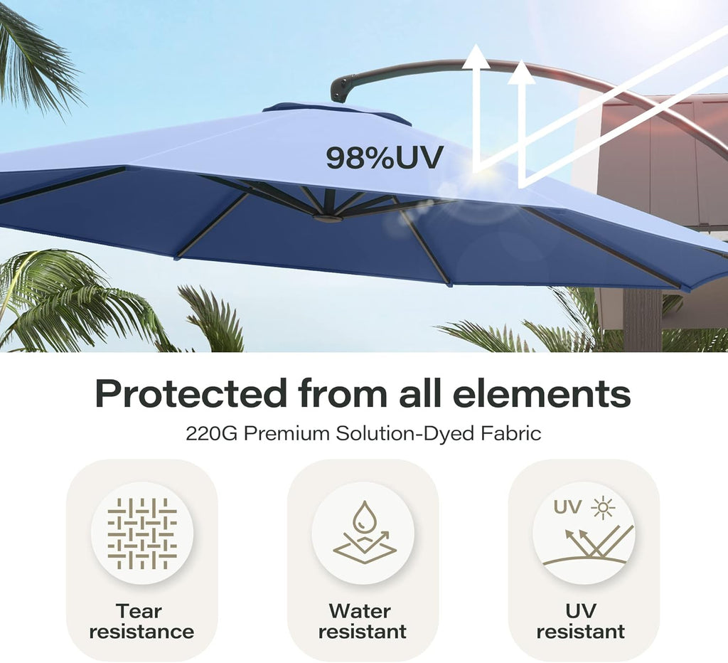 LAUSAINT HOME Outdoor Patio Umbrella with Base included, 11 FT Deluxe Curvy Cantilever Umbrella Heavy Duty Offset Hanging Umbrella with 360° Rotation for Market, Pool, Garden, Backyard, Deck (Beige) wourant