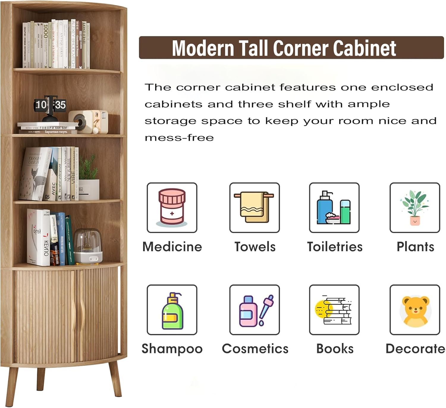 Corner Cabinet, 66.73'' Tall Modern Corner Bathroom Storage Cabinet wourant