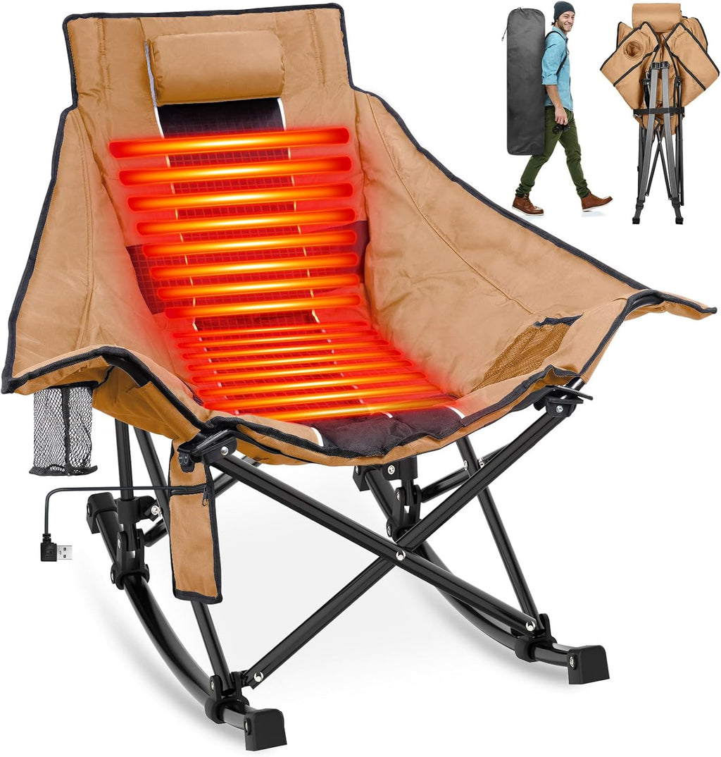 Heated Camping Chair, Extra Large Heated Chair Outdoor Sports Chair with 3 Heat Levels on Back and Seat, Portable Folding Heated Outdoor Chair (Batteries Not Included) wourant