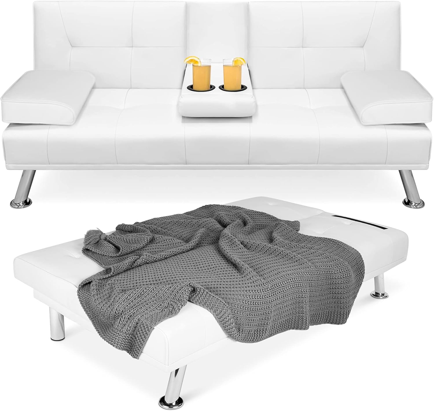 Best Choice Products Faux Leather Upholstered Modern Convertible Futon Adjustable Folding wourant