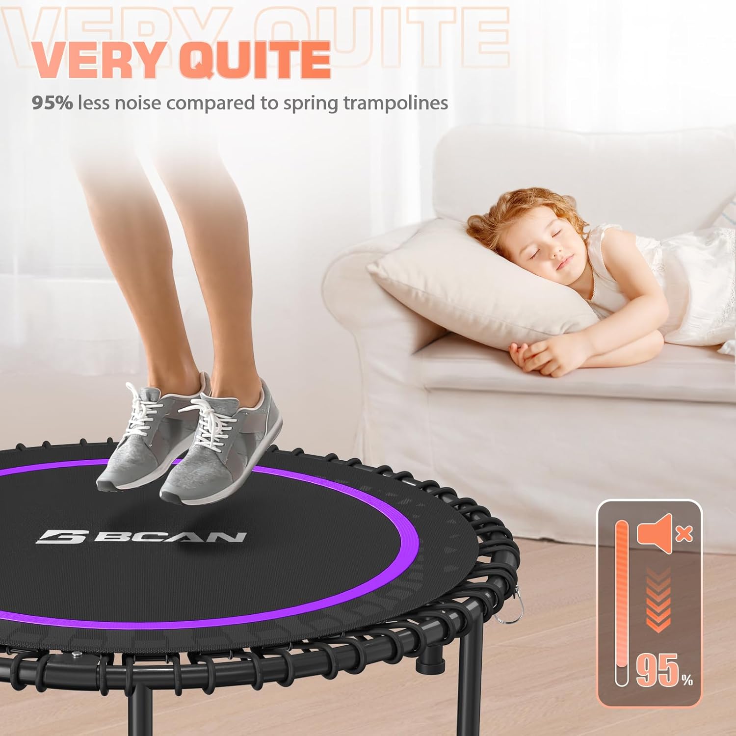 BCAN 450/550 LBS Foldable Mini Trampoline, 40"/48" Fitness Trampoline with Bungees, U Shape Adjustable Foam Handle, Stable & Quiet Exercise Rebounder for Adults Indoor/Outdoor Workout wourant