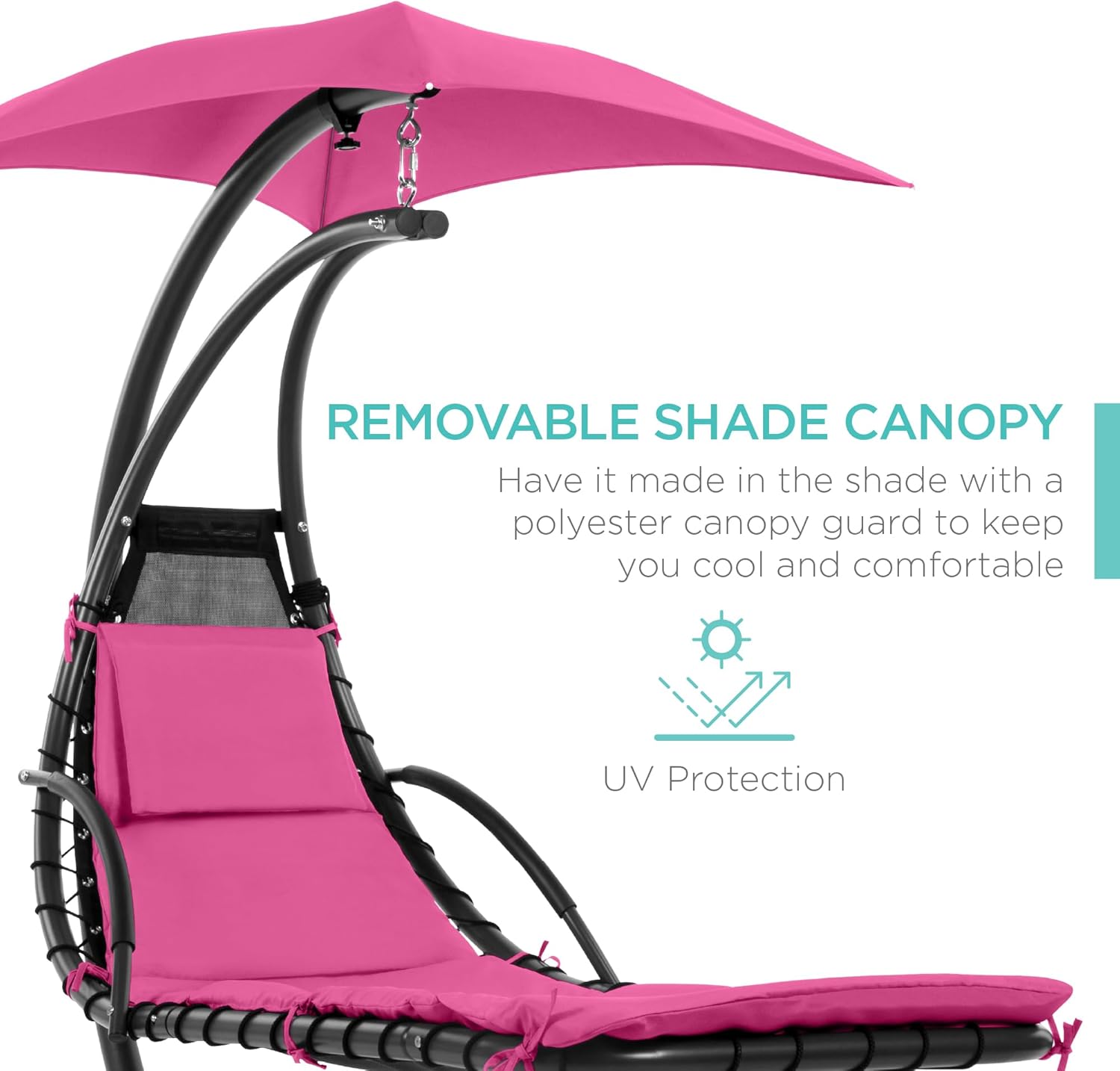 Best Choice Products Outdoor Hanging Curved Steel Chaise Lounge Chair Swing w/Built-in Pillow and Removable Canopy - Teal wourant