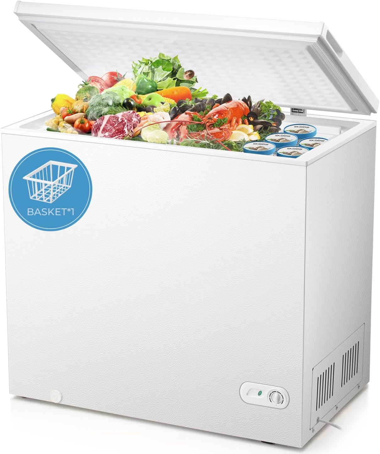 Chest Freezer 3.5 Cubic Feet Compact Freezer Free Standing Top open Door Deep Freezer wourant