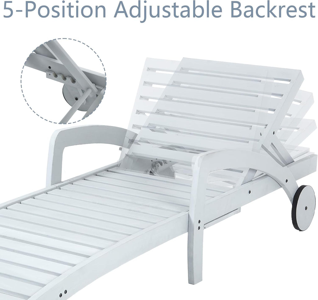 Pool Chaise Lounge Chairs Set of 4 5-Position Adjustable Outdoor Patio Lounge Chairs Wood Reclining Chaise Lounger Chair with Pullout Side Table wourant
