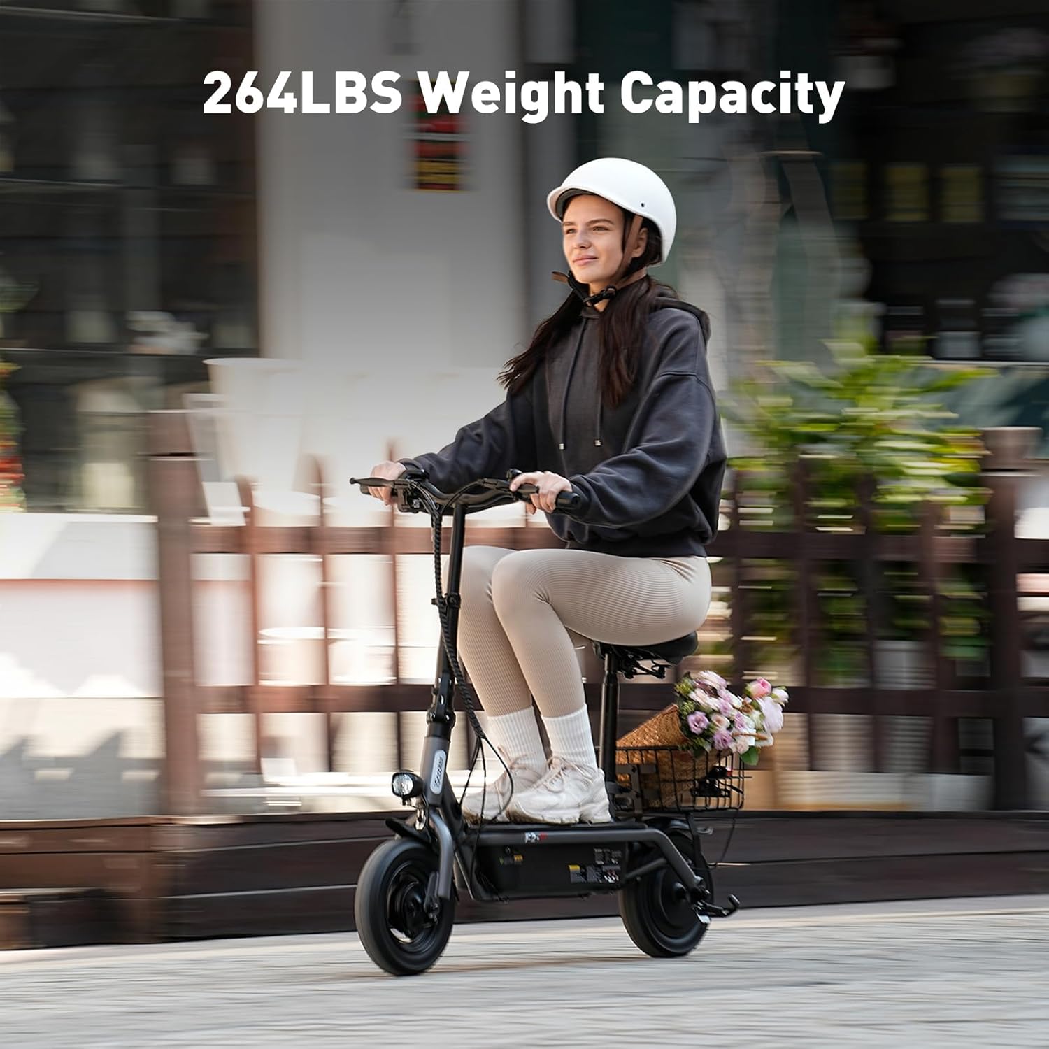 iScooter electric scooter with seat, 37/21 mile range, 28/19/15.6 mph top speed, dual suspension scooter with basket wourant