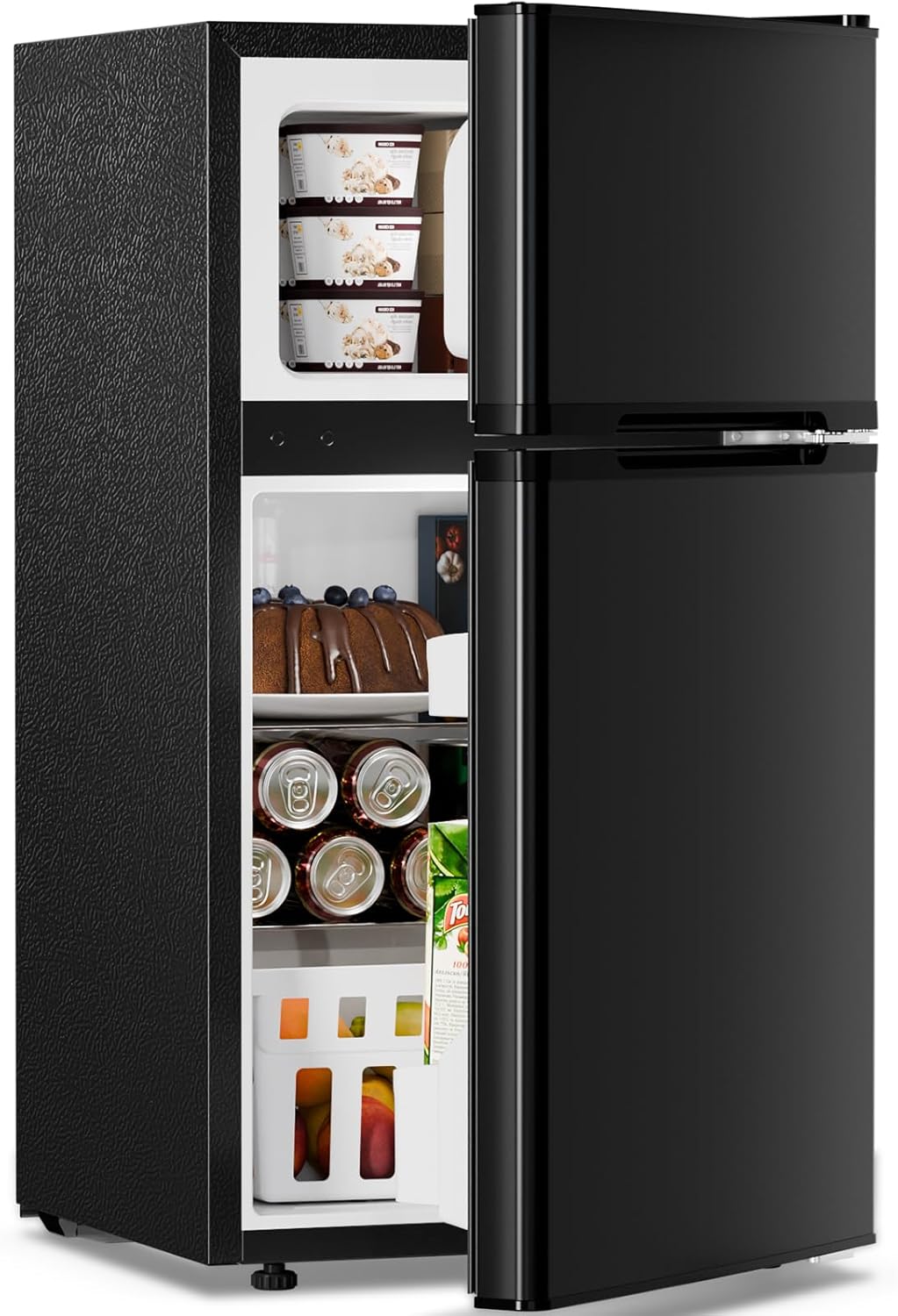 Antarctic Star 3.2 Cu.Ft,Mini Refrigerator with Freezer,Double Door Mini Fridge,Compact Refrigerator,Adjustable Thermostat,Mini Refrigerator for Bedroom/Office/Dorm/Kitchen(BLACK) wourant