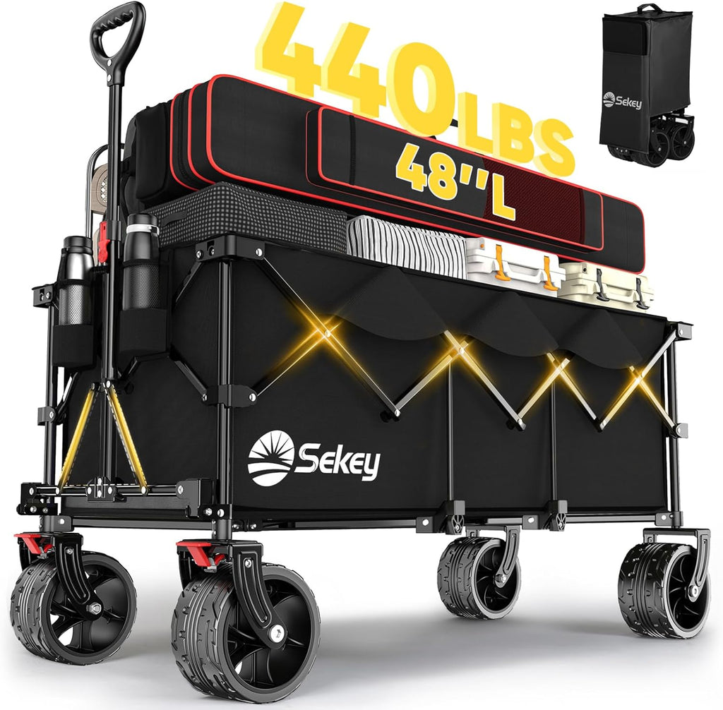 Sekey 48 Inch Long Foldable Extended Travel Cart, 440 Lbs Load Capacity, Heavy Duty 300 Liter Folding Multi-Purpose Garden Cart wourant