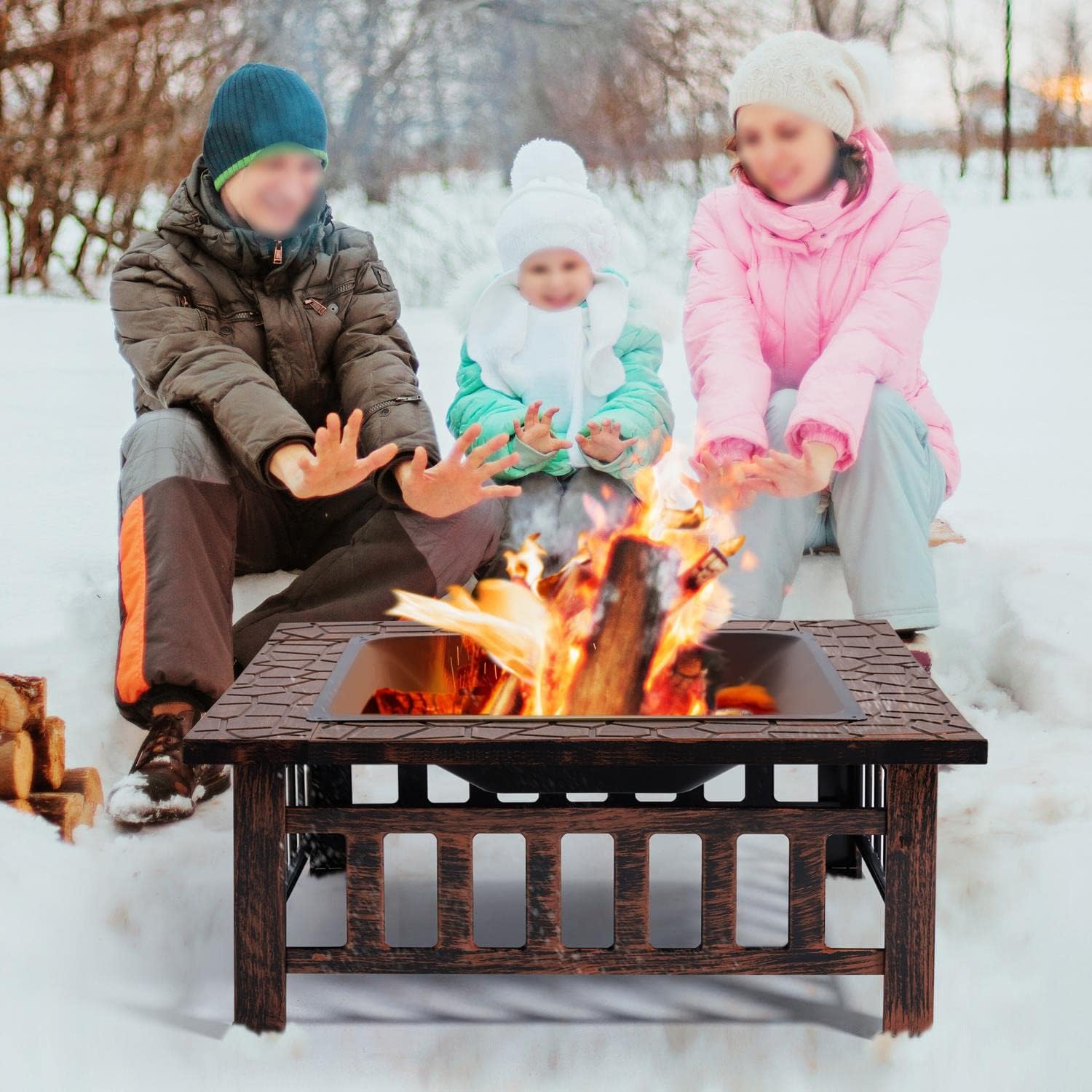 Yaheetech Multifunctional Fire Pit Table 32in Square Metal Firepit Stove Backyard Patio Garden Fireplace for Camping, Outdoor Heating, Bonfire and Picnic wourant